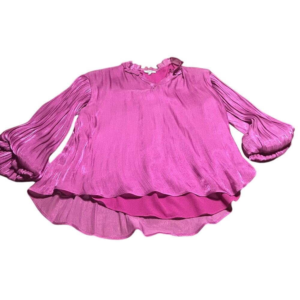 Fate Dusty Rose Pleated tie neck w/bell sleeves blouse size Large